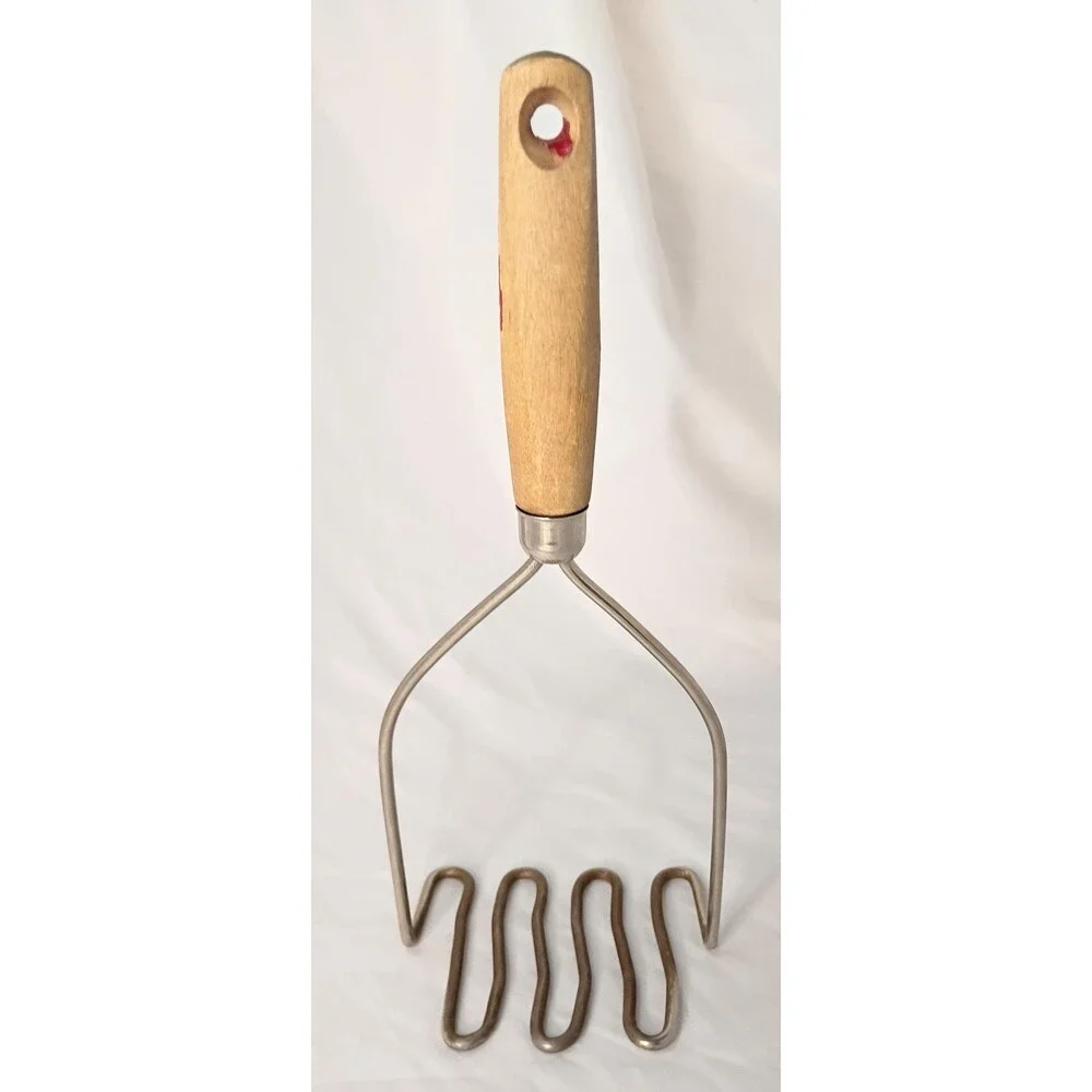 Antique Potato Masher with Chipped Red Paint Farmhouse